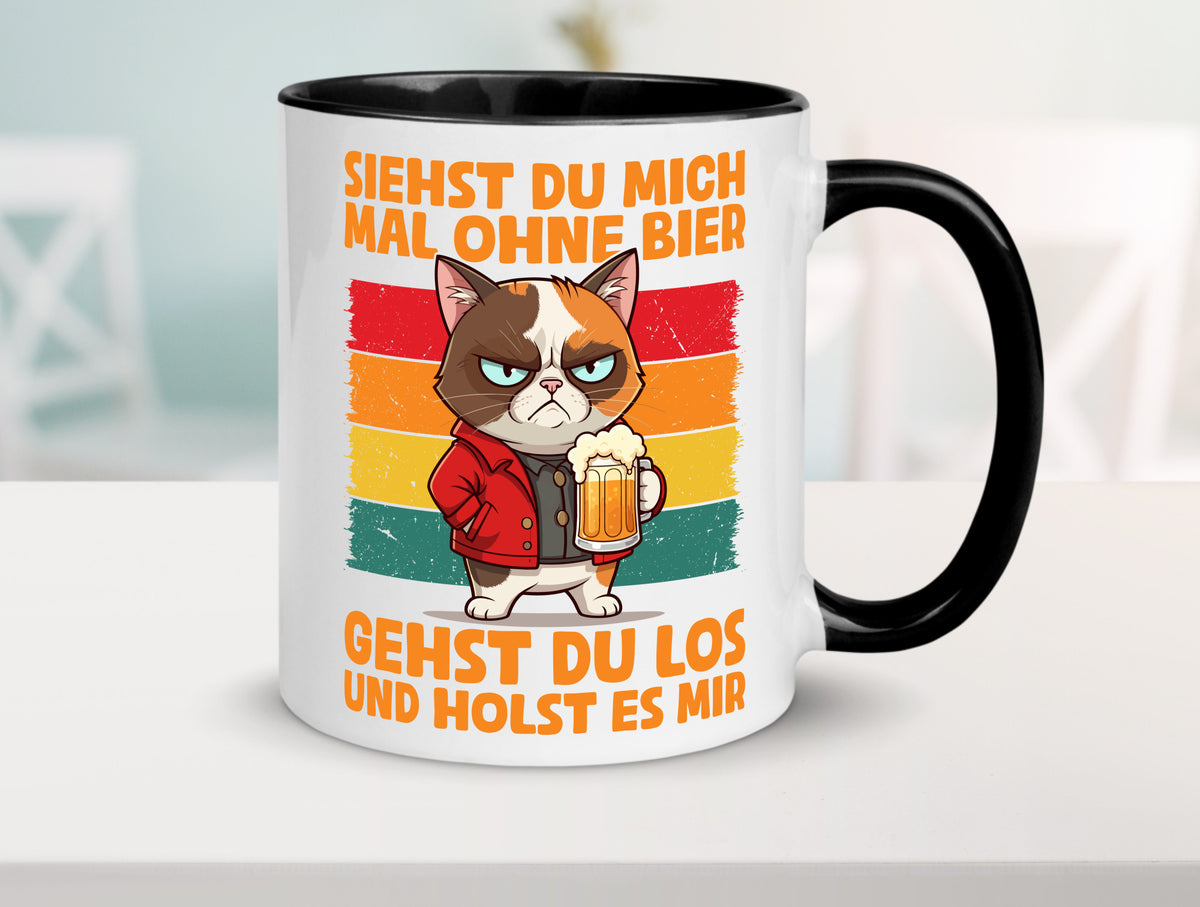 Siehst du mich ohne bier | Katze Biertrinker Geschenk Tierliebhaber Humor Tasse