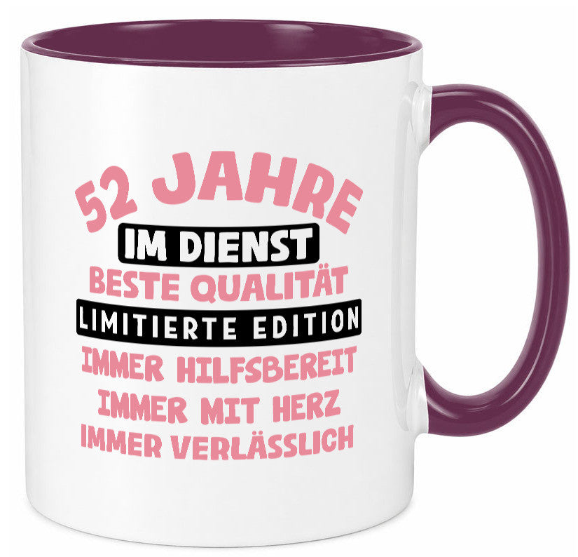 52 Jahre im Dienst | Jubiläum Arbeit v10 Geschenk Kollegen Büro lustiger Spruch Tasse