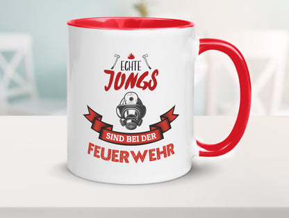 Echte Jungs sind bei der Feuerwehr | Feuerwehrmann lustiger Spruch Geschenk Tasse