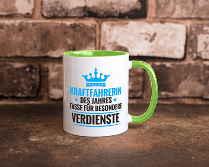 Besonderer Verdienst: Kraftfahrerin | Lastwagen LKW Humor Geschenkidee Tasse