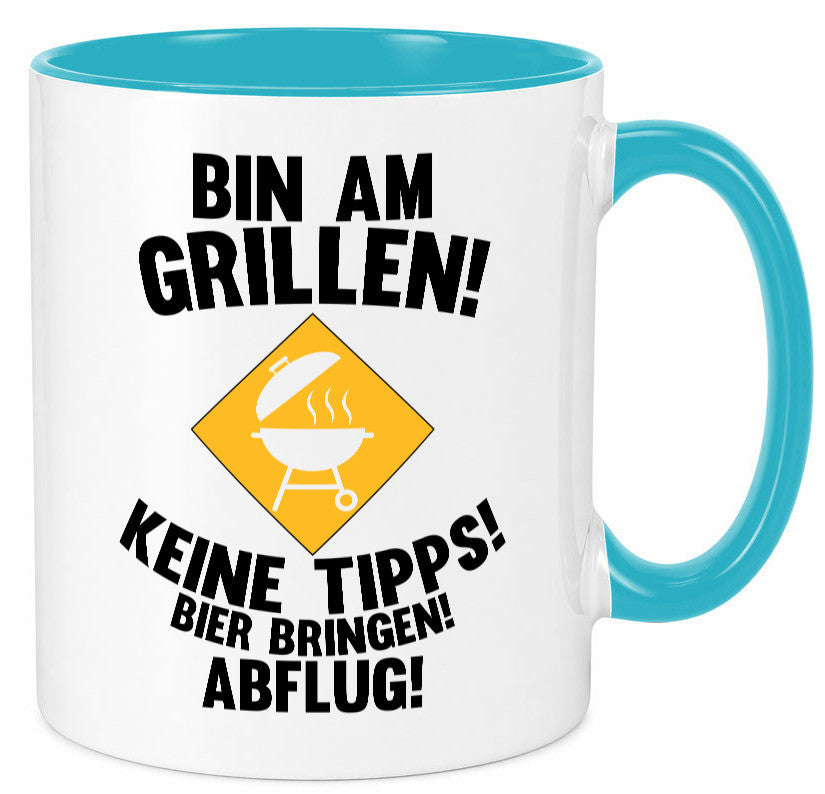 Bin am Grillen | Bier bringen und Abflug Grillmeister Geschenk Humor Tasse