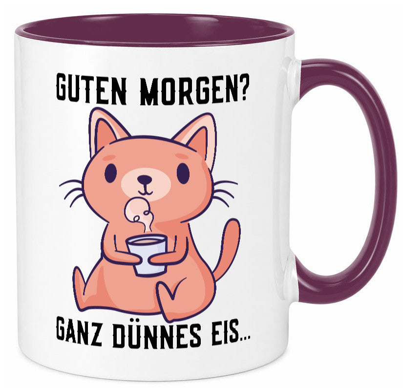 Guten Morgen | Morgenmuffel Dünnes Eis Katze mit Pulli Geschenk Tierliebhaber Tasse