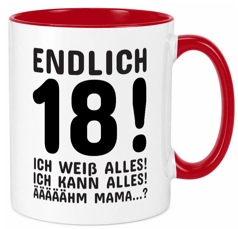 Endlich 18 | Geburtstag Tasse volljährig Erwachsen lustig Geschenkidee Geschenk