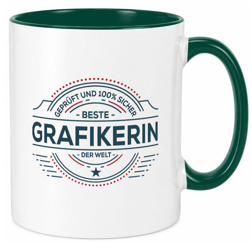 Geprüft und sicher: Grafikerin | Grafik Design Humor Geschenkidee Tasse