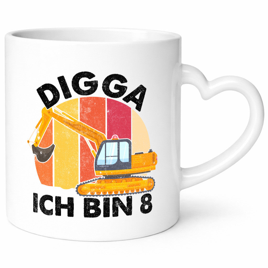 8. Geburtstag | 8 Jahre Bagger Digga Geschenk Geschenkidee lustiger Spruch Tasse