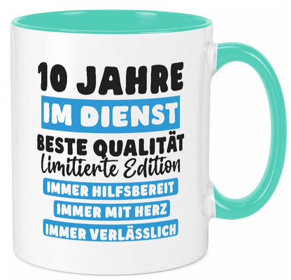 10 Jahre im Dienst | Jubiläum Arbeit v6 lustiger Spruch Geschenk Kollegen Büro Tasse