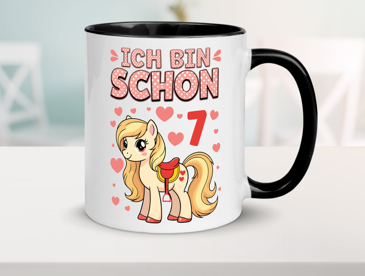 7. Geburtstag | 7 Jahre Mädchen Reiten Pony lustiger Spruch Geschenk Tasse