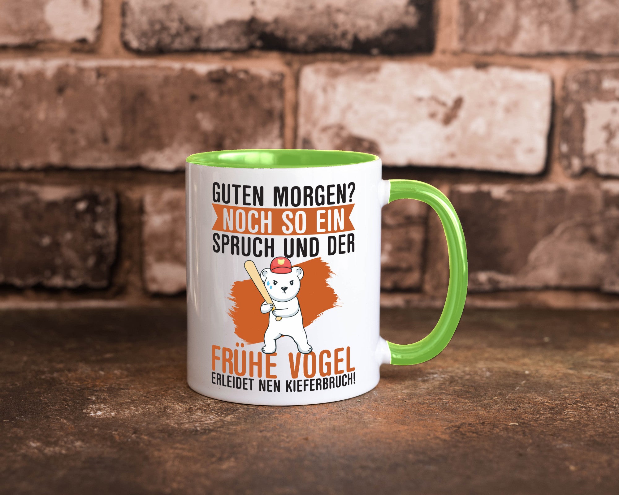 Guten Morgen | Bär Der frühe Vogel erledidet Kiferbruch Humor Geschenkidee Tasse