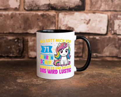 71. Geburtstag | Als Gott mich schuf 40 Jahre v2 Geschenkidee Humor Tasse