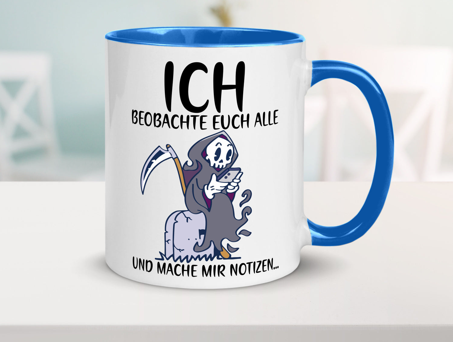 Ich beobachte euch | Sensenmann Sense Skelett Humor Geschenkidee Tasse