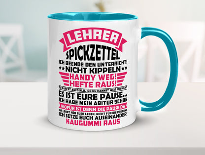 Lehrer Spickzettel | Beruf Tasse lustiger Spruch vl8 Geschenkidee Arbeit