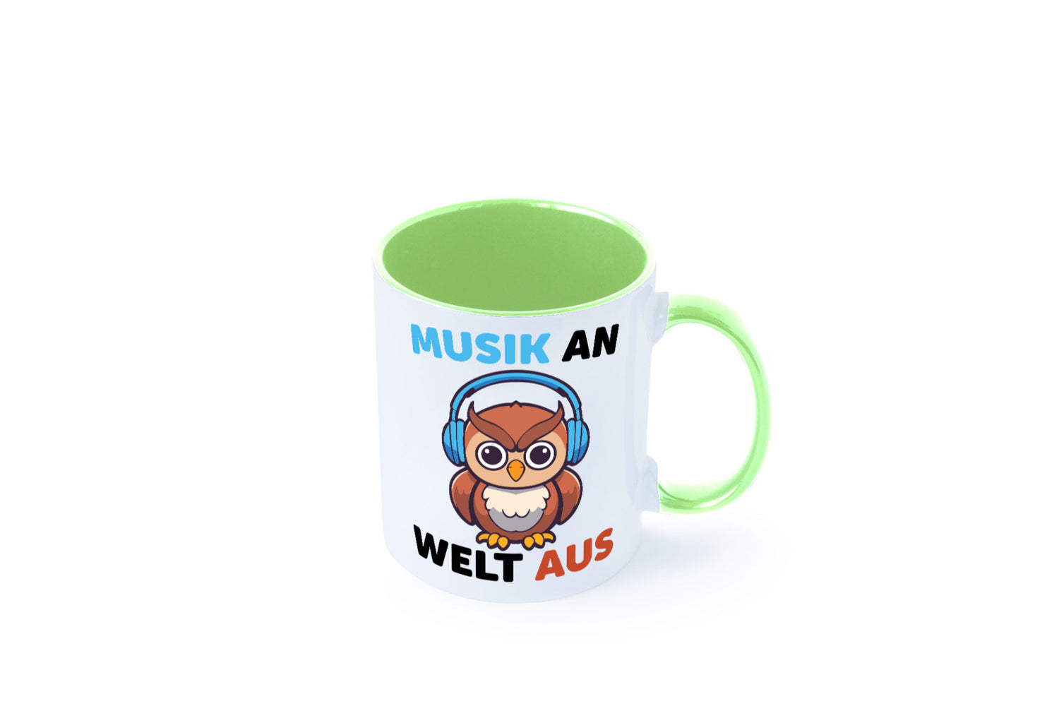 Musik an Welt aus | Eule hört lustiger Spruch Geschenk Humor Geschenkidee Tasse