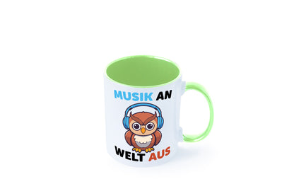 Musik an Welt aus | Eule hört lustiger Spruch Geschenk Humor Geschenkidee Tasse
