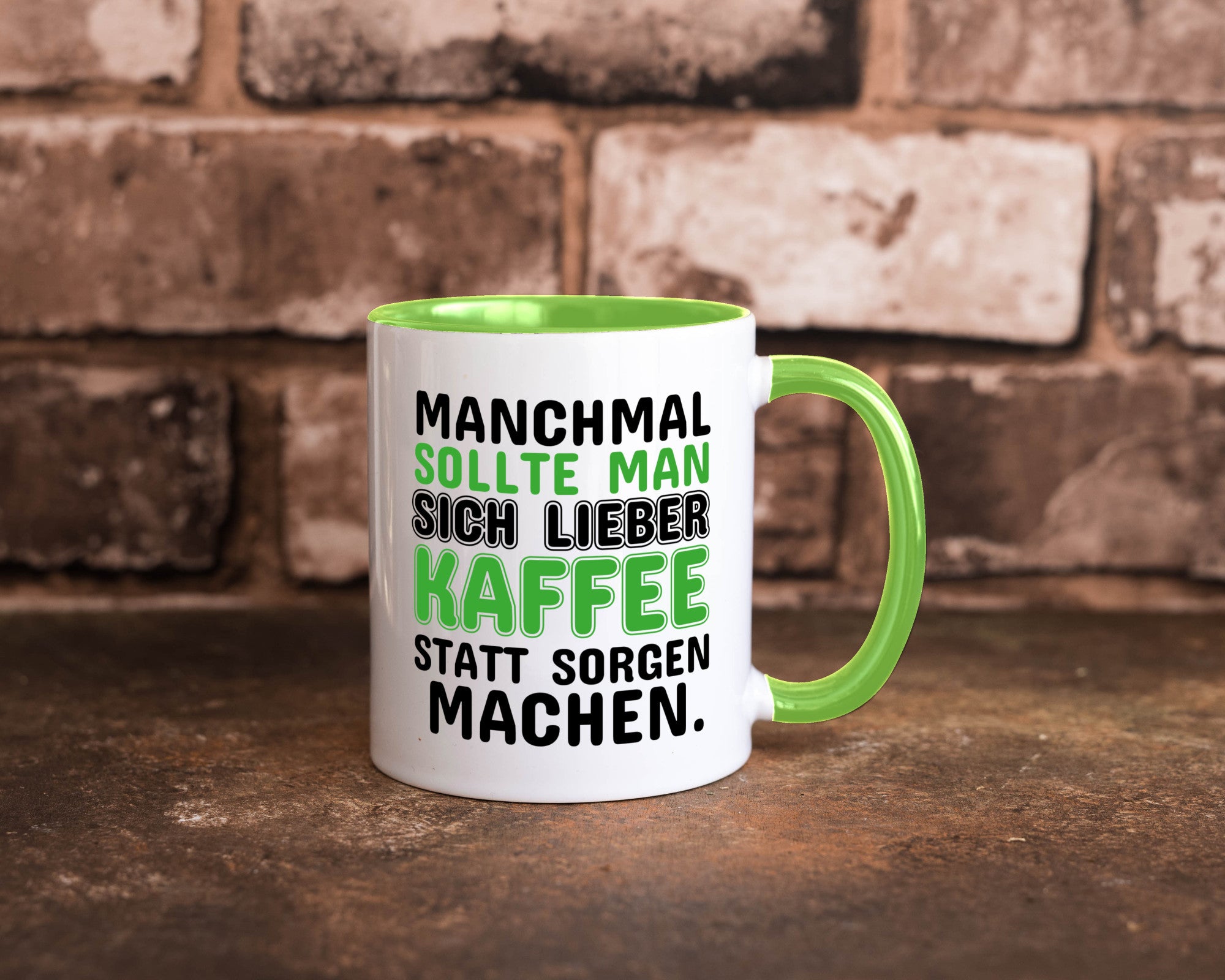 Kaffee statt sorgen lustiger Spruch Geschenk Humor Geschenkidee Tasse