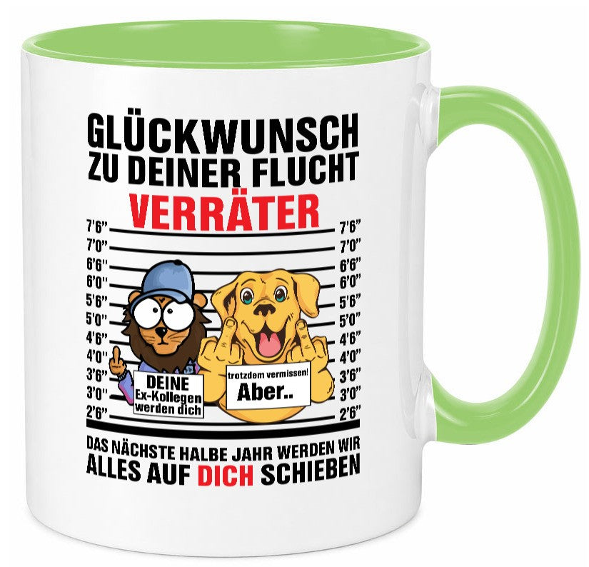 Glüchwunsch zur Flucht | Verräter Ex-Kollegen Humor Arbeit Kollegen Büro Tasse