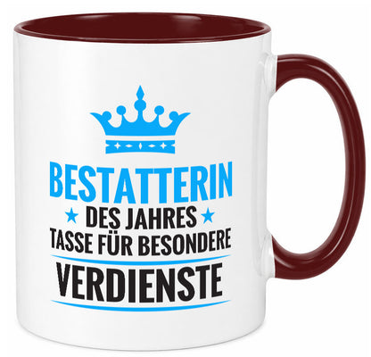 Besonderer Verdienst: Bestatterin | Bestattung lustig Humor Geschenkidee Tasse