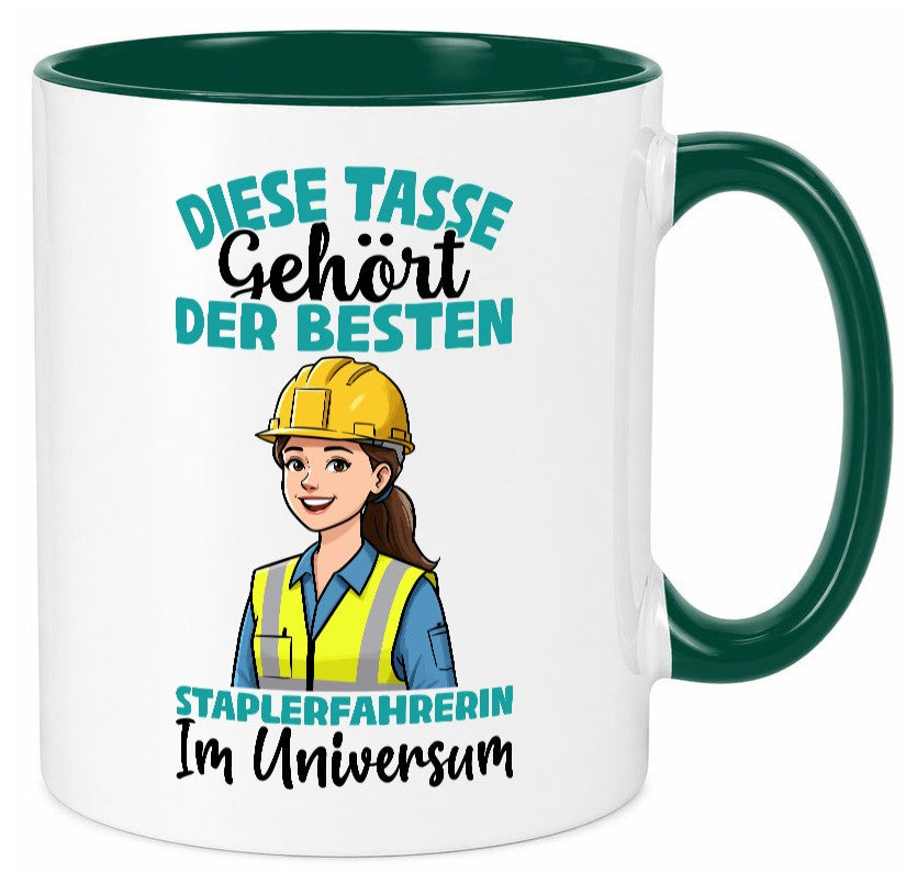 Im Universum: Staplerfahrerin | Gabelstapler Humor Geschenkidee Tasse