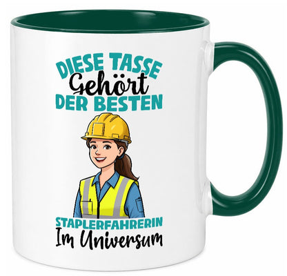 Im Universum: Staplerfahrerin | Gabelstapler Humor Geschenkidee Tasse
