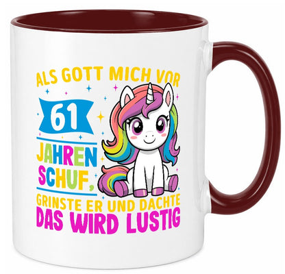 61. Geburtstag | Als Gott mich schuf 40 Jahre v2 Humor Geschenkidee Tasse