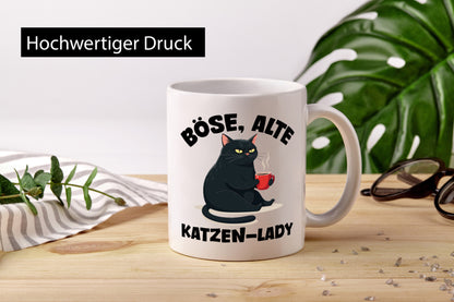 Böse alte Katzen Lady | Schwarze Katze lustiger Spruch Geschenk Tierliebhaber