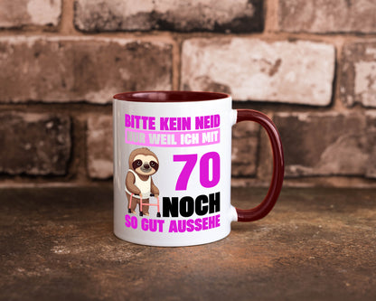 70. Geburtstag | Bitte kein neid Faultier 70 Jahre v2 Humor Geschenkidee Tasse