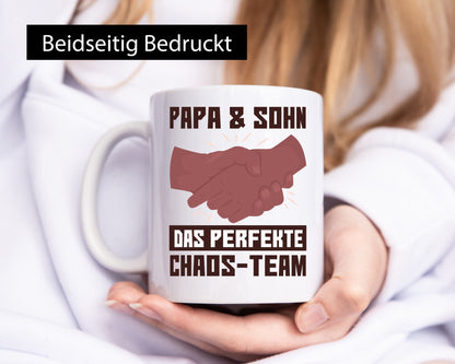 Papa &amp; Sohn | Spruchtasse Chaos-Team Vatertag lustiger Spruch Geschenk Familie