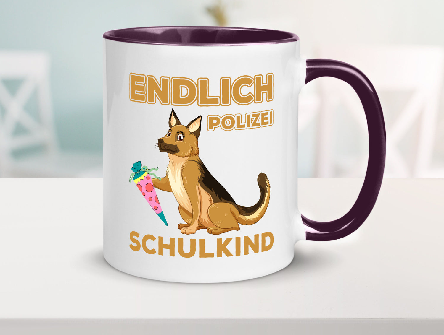 Endlich Schulkind | Tasse Einschulung Polizei Hund lustiger Spruch Geschenk
