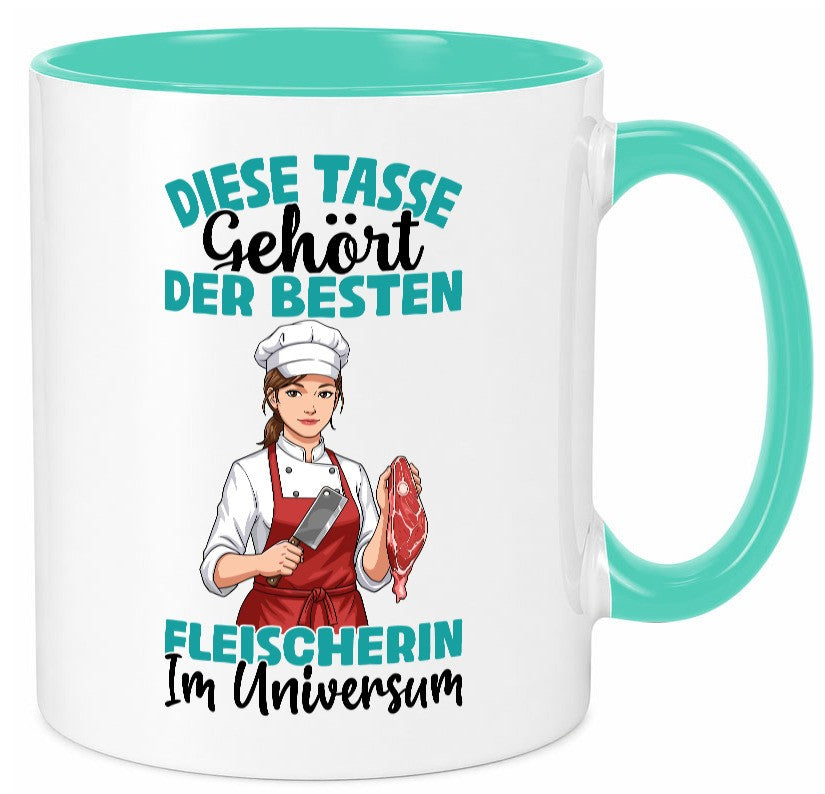 Im Universum: Fleischerin | Schlachterei lustiger Spruch Geschenk Humor Tasse