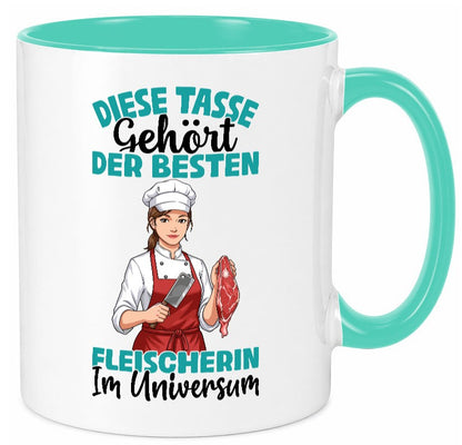 Im Universum: Fleischerin | Schlachterei lustiger Spruch Geschenk Humor Tasse