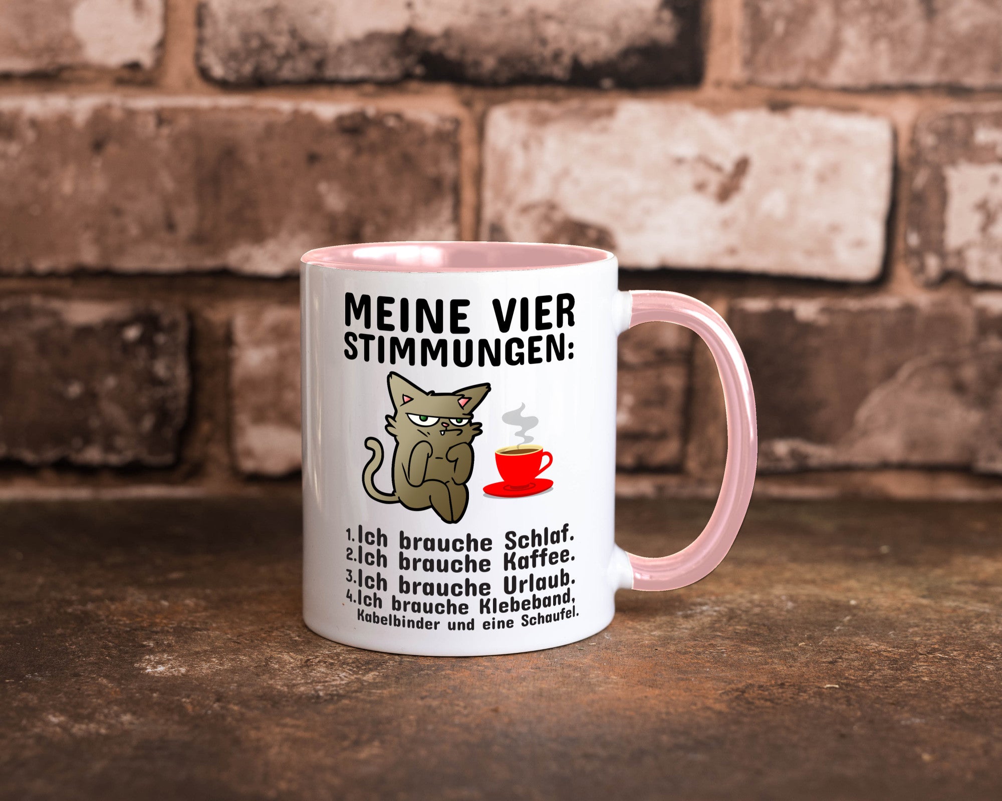 Vier Stimmungen | Morgenmuffel Tasse mürrische Katze Humor Tierliebhaber