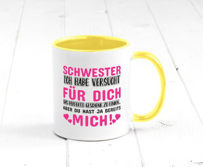 Schwester Tasse | lustiger Spruch Geschwisterliebe v2 Humor Geschenkidee