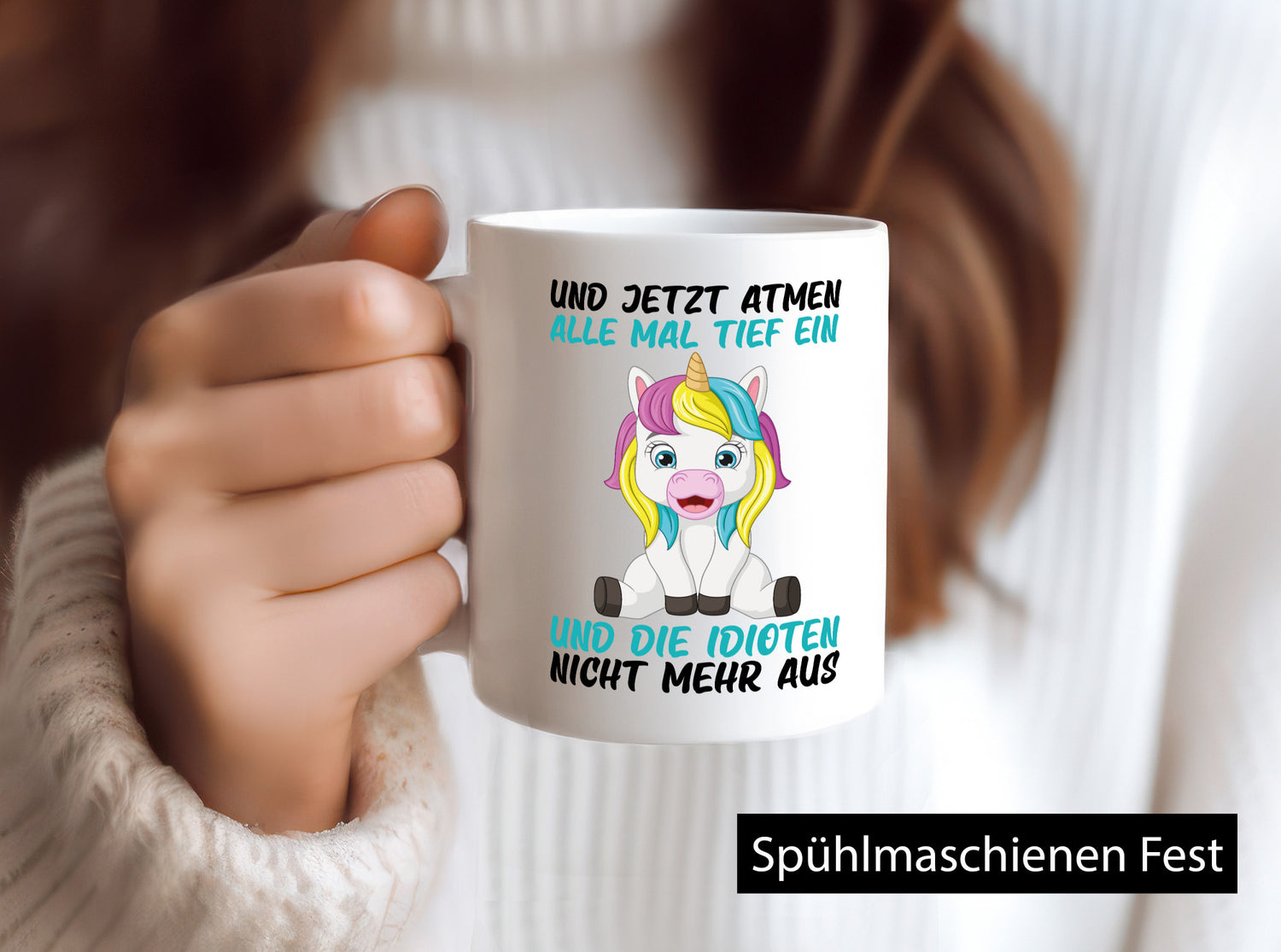Alle tief einatmen | Idioten Einhorn lustiger Spruch Geschenkidee Humor Tasse