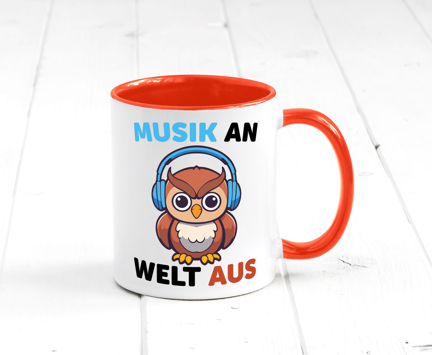 Musik an Welt aus | Eule hört lustiger Spruch Geschenk Humor Geschenkidee Tasse