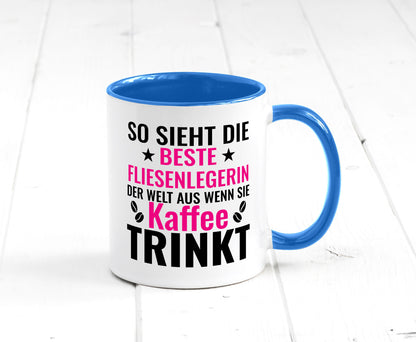 Kaffee trinkt: Fliesenlegerin | Fliesenlegen Bau Humor Geschenkidee Tasse