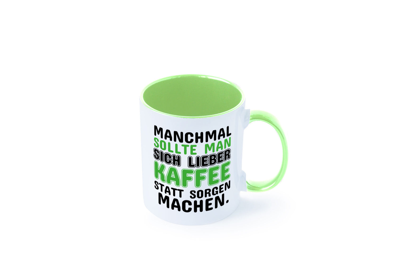 Kaffee statt sorgen lustiger Spruch Geschenk Humor Geschenkidee Tasse