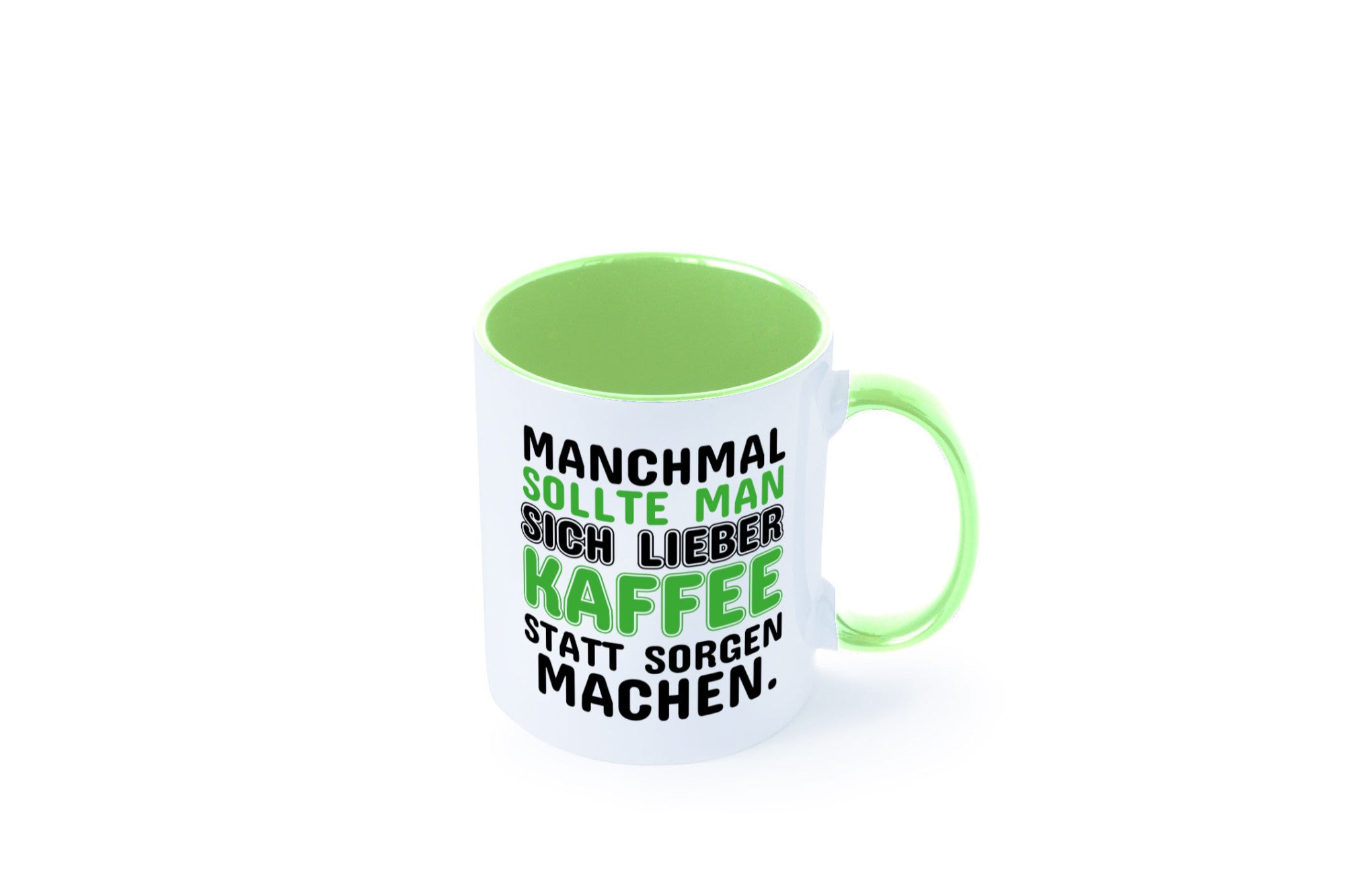 Kaffee statt sorgen lustiger Spruch Geschenk Humor Geschenkidee Tasse
