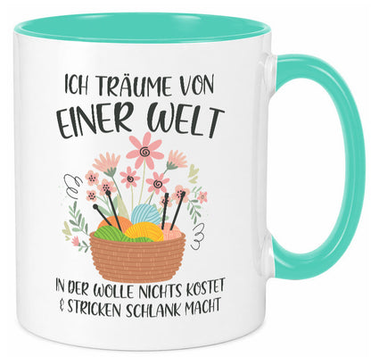 Träume von Wolle die nichts kostet | Korb Strick Blumen lustiger Spruch