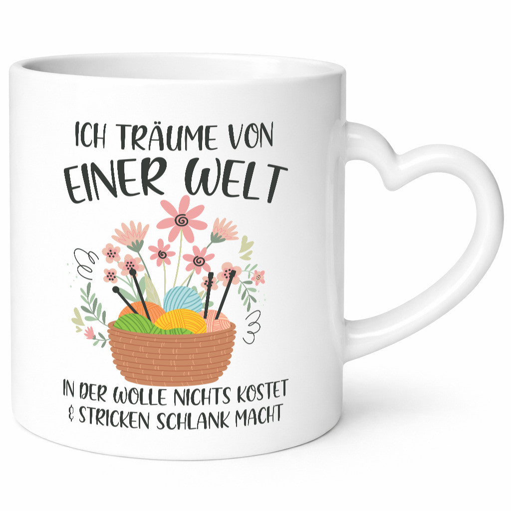 Träume von Wolle die nichts kostet | Korb Strick Blumen lustiger Spruch