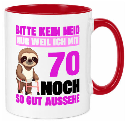 70. Geburtstag | Bitte kein neid Faultier 70 Jahre v2 Humor Geschenkidee Tasse