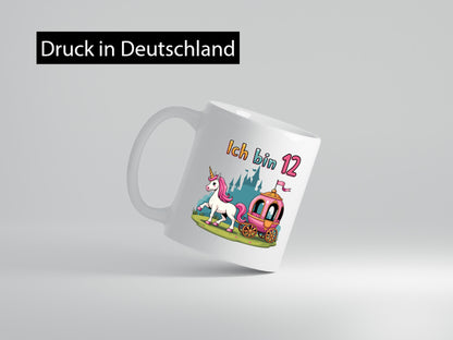 12. Geburtstag | Prinzessin in Kutsche Einhorn Geschenkidee Humor Tasse