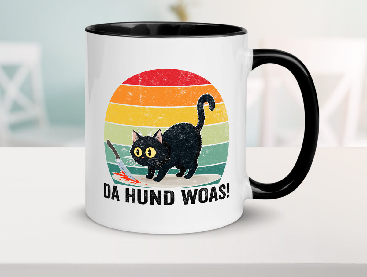 Da Hund woas | Retro Böse Katze mit messer Humor Tierliebhaber Geschenkidee Tasse