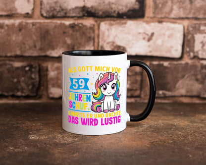59. Geburtstag | Als Gott mich schuf 40 Jahre v2 lustig Geschenkidee Geschenk Tasse