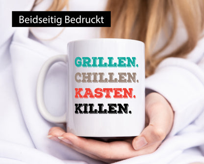 Grillen Chillen Kasten Killen | Bier Bierliebhaber Humor Geschenkidee Tasse