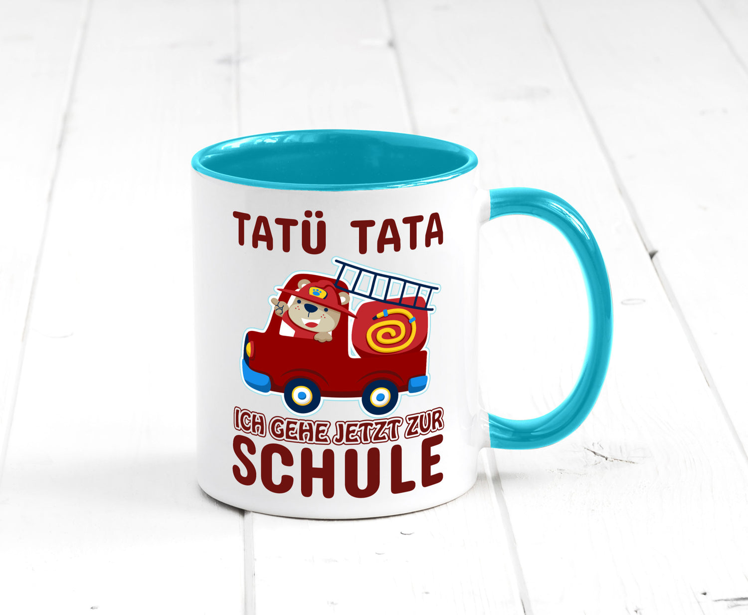 Bär in Feuerwehrauto | Tatü Tata Einschulung Tasse Humor Geschenkidee