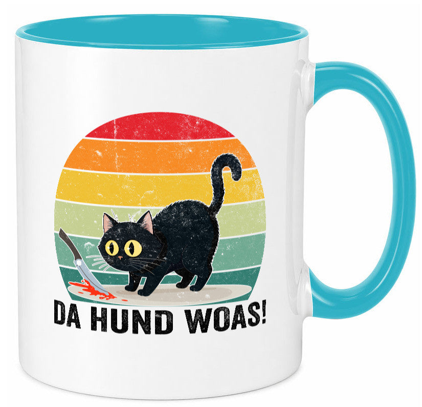 Da Hund woas | Retro Böse Katze mit messer Humor Tierliebhaber Geschenkidee Tasse