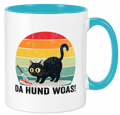 Da Hund woas | Retro Böse Katze mit messer Humor Tierliebhaber Geschenkidee Tasse