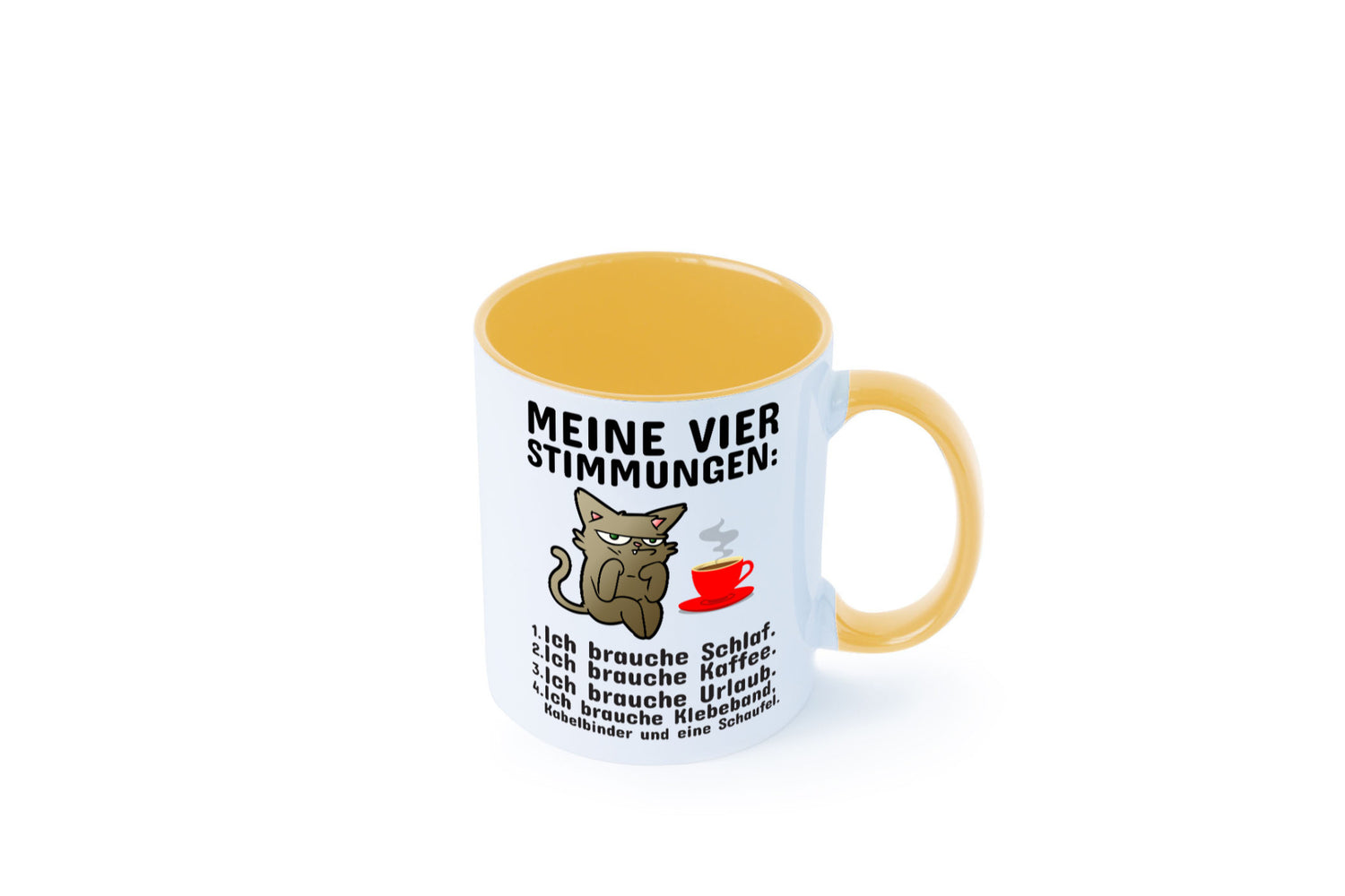 Vier Stimmungen | Morgenmuffel Tasse mürrische Katze Humor Tierliebhaber