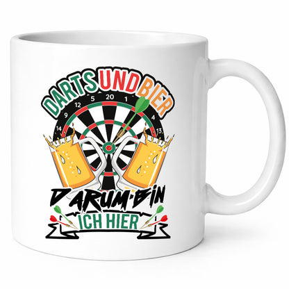 Dart und bier darum bin ich hier | Geschenkidee Humor Tasse