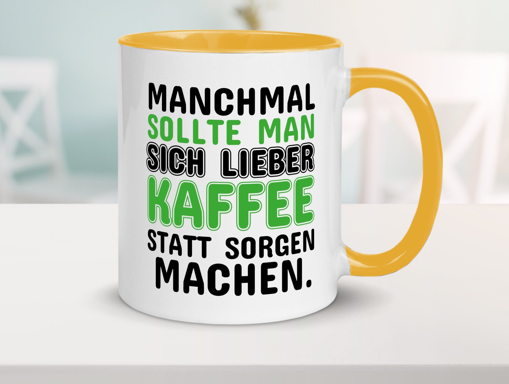 Kaffee statt sorgen lustiger Spruch Geschenk Humor Geschenkidee Tasse