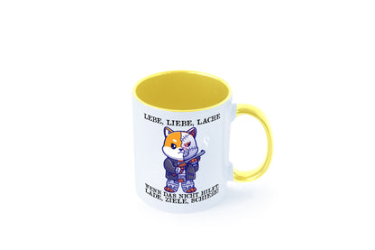 Lebe Liebe Lache | Sarkasmus Katze mit Gewehr Comic Geschenk Tierliebhaber